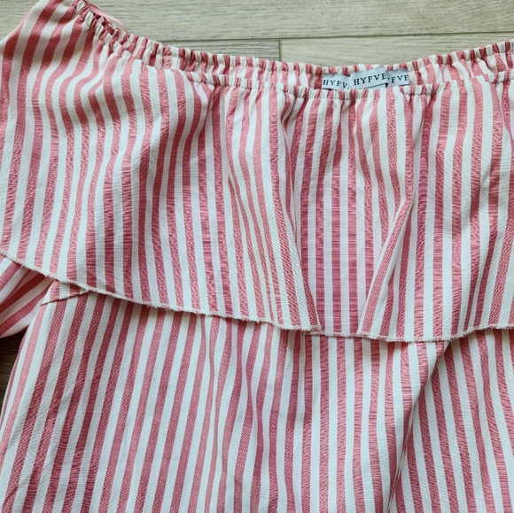 Hyfve Pink Striped Shirt Womens Medium Layered Bell Sleeve Off The Shoulder Top - Picture 3 of 9